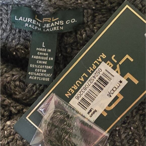 LRL Ralph Lauren Grey Cowl Neck Cable Knit Classic Sweater Size Large New! - Picture 5 of 7